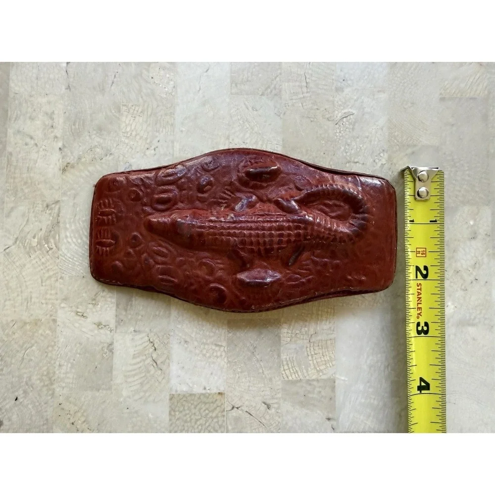 Vintage Alligator Gator Belt Buckle Genuine Hand Carved Western 60s 70s Large
